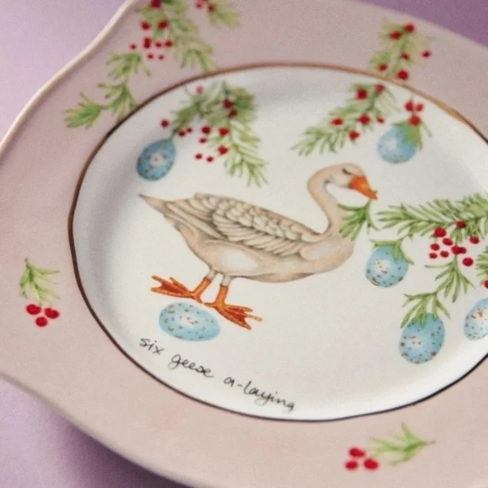 NWT Anthropologie Lou Rota 12 Days Christmas Six Geese  Dessert Plate - Picture 2 of 3